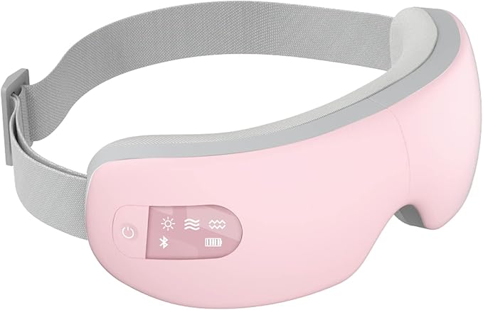 Pro English Voice Control Eye Massager, Heated Eye Mask for for Migraines Eye Strain Dark Circles (Pink)