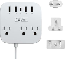 Load image into Gallery viewer, European Travel Plug Adapter, FOVAL EU UK US Power Strip with USB C and 4 USB Ports, 3 AC Outlets, Wall Mountable, 5ft Extension Cord, Compact for Travel, Cruise Ship, Home Office
