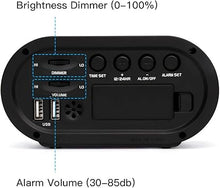 Load image into Gallery viewer, REACHER Small LED Digital Alarm Clock with Simple Operation, Full Range Brightness Dimmer, USB Phone Charger Port, Easy Snooze, Adjustable Alarm Volume, Outlet Powered for Bedrooms Bedside(Black)
