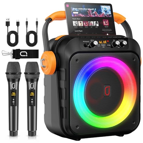 Karaoke Machine with 2 Microphones: HWWR Portable Bluetooth Speaker with 6.8