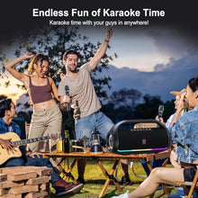 Load image into Gallery viewer, HWWR Karaoke Machine for Adults and Kids, Portable Bluetooth Speaker with Microphones, PA System with 2 Karaoke Microphones, Disco Lights for Home Parties Outdoor, Support USB/AUX/TWS
