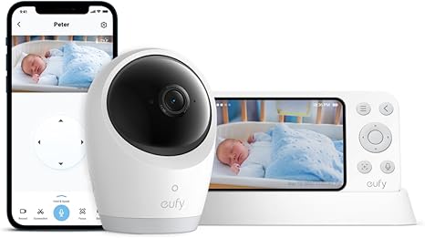 eufy Baby Monitor E21 with 4K Camera, Hybrid Wi-Fi and No Wi-Fi Connection, App and Monitor Control, Ultra-Clear Night View, Pan-Tilt, 8× Zoom, Portable Camera with Built-In Battery, ANR, Smart Alerts