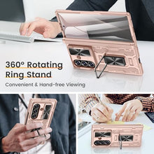 Load image into Gallery viewer, VEGO for Samsung Galaxy Z Fold 7 Case with Stand[Built in Screen Protector &amp; Slide Lens Cover]Hinge Protection Hard Shell Rugged Kickstand Full Body Protective Phone Case for Z Fold 7 2025 - Rose Gold

