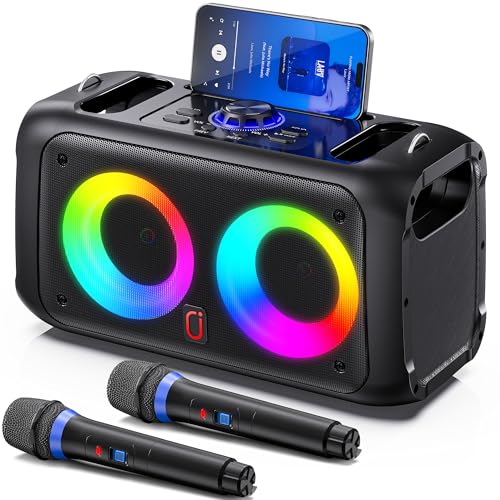 HWWR Karaoke Machine for Adults Kids, Bluetooth Party Karaoke Speaker with 2 Wireless Microphones for Singing, PA System with HiFi Sound/Dual 3