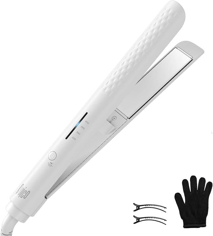 Quico Hair Straightener, 110-240V Professional Flat Iron Hair Straightener and Curler, 15s Fast Heating Travel Straightener for Women, Negative Ion, Temp Memory, 320-450?, Auto-Off, Glove and Clip