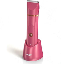 Load image into Gallery viewer, OLOV Electric Body Hair Trimmer - Groin Trimmer for Men - Bikini Trimmer Women - Wet/Dry Shaver Groomer, Replaceable Ceramic Blade Heads, USB Recharge Dock, Waterproof Hygiene Razor, Red
