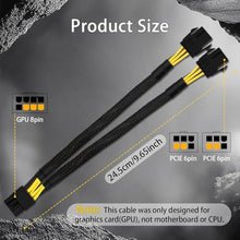 Load image into Gallery viewer, COMeap 6 Pin to 8 Pin GPU Adapter, Dual 6 Pin Female to 8 Pin Male GPU Power Sleeved Cable 9.5-inch(24cm)
