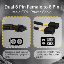 Load image into Gallery viewer, COMeap 6 Pin to 8 Pin GPU Adapter, Dual 6 Pin Female to 8 Pin Male GPU Power Sleeved Cable 9.5-inch(24cm)
