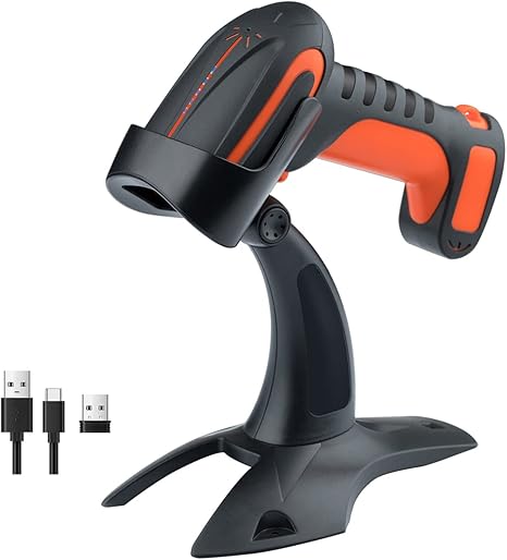 Tera Pro (Extreme Performance) Industrial Wireless Barcode Scanner 2D QR 1D Bar Code Reader 2.4G Wireless 2500mAh Compatible with Bluetooth Drop Resistant for Windows Mac Android iOS Model 8100 Orange