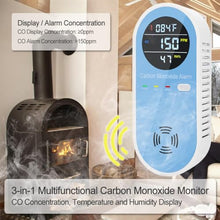 Load image into Gallery viewer, KH Alert Plug in Carbon Monoxide Detector, 3 in 1 CO Temperature Humidity Monitor, Portable Carbon Monoxide Detector for Travel with Voice &amp; Light Warning - 1Pack
