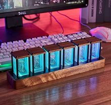 Load image into Gallery viewer, ClocTeck Nixie Tube Clock Walnut Digital Clock, Support Wi-Fi Time SYNC, Alarm &amp; Timer,12/24H Display, A Retro Gift (6Tubes)
