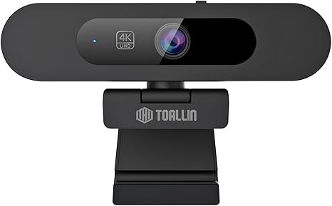 TOALLIN 4K AI Webcam with WDR, Auto Light Correction, AI Tracking with Auto-Framing, Auto-Focus, 5X Adjustable Digital Zoom, Built-in Dual Noise-Canceling Mics, 92° FOV Webcam for Online Video Calls