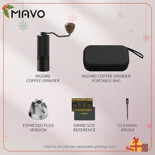 Load image into Gallery viewer, MAVO Manual Coffee Grinder, Wizard Hand Coffee Grinder, Capacity 25g with CNC Stainless Steel Hexagonal Conical Burr, Adjustable Setting, Burr Coffee Bean Grinder for French Press, Pour Over, Black
