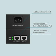 Load image into Gallery viewer, TP-Link TL-PoE170S 802.3at/af/bt Gigabit PoE Injector Non-PoE to PoE Adapter Supplies up to 60W (PoE++) Plug &amp; Play Desktop/Wall-Mount Distance Up to 328 ft. UL Certified, Black
