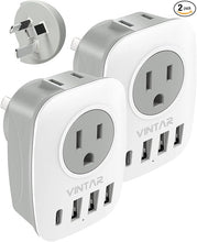 Load image into Gallery viewer, 2 Pack Australia New Zealand Power Plug Adapter, VINTAR Australia Travel Adapter with 1 USB C,3 USB Ports and 2 American Outlets, 6 in 1 Type I Plug Adapter for US to Australia, Argentina, China
