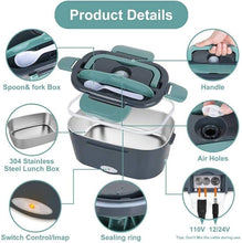 Load image into Gallery viewer, Electric Lunch Box Food Heater, 3 in 1 Ultra Quick Heated Lunch Boxes for Adults, 12V/24V/110V Portable Food Warmer for Car/Truck/Office With Fork Spoon and Insulated Carry Bag
