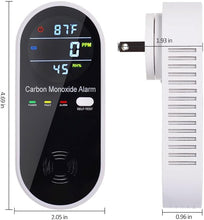 Load image into Gallery viewer, Carbon Monoxide Detectors, Carbon Monoxide Detector Plug in with Temperature Humidity Sensor Built-in, CO Level Monitor Alarm with Clear LCD Display Sound &amp; Light Warning for Home/Hotel/RV
