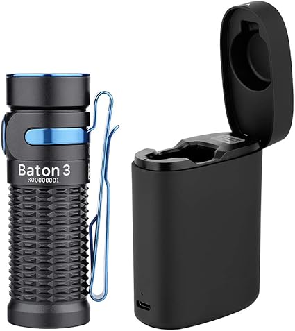 OLIGHT Baton3 Premium Edition 1200 Lumens Compact LED Flashlight Powered by a Single Rechargeable Battery, with Charging Box, Black