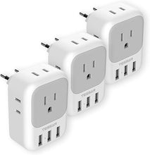 Load image into Gallery viewer, TESSAN 3 Pack European Travel Plug Adapter, US to Europe Power Adapter with 4 AC Outlets and 3 USB, Type C Charger Adaptor Converter for USA to EU Italy France Spain Iceland Greece Germany Paris
