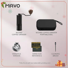 Load image into Gallery viewer, MAVO Manual Coffee Grinder, Wizard Hand Coffee Grinder, Capacity 25g with CNC Stainless Steel Pentagon Conical Burr, Adjustable Setting, Burr Coffee Bean Grinder for French Press, Pour Over Black
