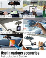 Load image into Gallery viewer, Wukanleng Car Rear View Mirror Tablet Holder, RearView Mirror Phone Mount with Universal 360 ° Rotatable Retractable Arm for Car SUV Truck Fits iPad Pro 12.9/Air/Mini, Galaxy Z, Garmin, 4-13'' Devices
