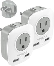 Load image into Gallery viewer, US to Japan Plug Adapter, VINTAR 2 Prong to 3 Prong Outlet Adapter with 2 AC Outlets and 2 USB Ports, Japan Travel Power Adapter for USA to Japanese China Canada Philippines, Type A
