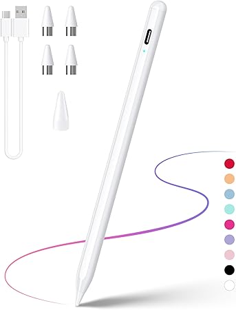 Stylus Pen, Active Stylus Pen Compatible for iOS and Android Touchscreens/Phones, Rechargeable Stylus Pen with Dual Touch Screen, Stylus Pencil for A-pple/Android/Tablet, 16.5CM,White