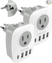 Load image into Gallery viewer, [2-Pack] Brazil Adapter Plug,VINTAR Type N Plug Adapter with 1 USB C,3 USB Ports and 2 American Outlets,6 in 1 Brazil Power Adapter for US to Brazil
