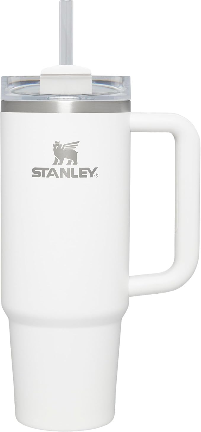 STANLEY Quencher H2.0 FlowState Stainless Steel Vacuum Insulated Tumbler with Lid and Straw for Water, Iced Tea or Coffee (Deep Purple, 40 oz) (White, 40 oz)