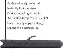 Load image into Gallery viewer, L&#39;ANGE HAIR Le Duo Standard 360° Airflow Styler | 2-in-1 Curling Wand &amp; Titanium Flat Iron Hair Straightener | Professional Hair Curler with Cooling Air Vents | Dual Voltage &amp; Adjustable Temp (Black)
