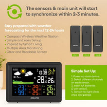 Load image into Gallery viewer, BALDR Home Weather Station - Indoor Outdoor Thermometer Wireless Home Weather Station with 3 Remote Sensor, Atomic Alarm Clock, Backlight &amp; Humidity Monitor - Weather Stations Wireless Indoor Outdoor
