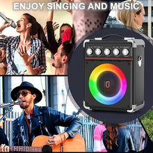Load image into Gallery viewer, HWWR Karaoke Machine, Portable PA System with 2 Wireless Microphones for Adults Kids, Karaoke Speaker with Microphones &amp; DJ Lights for Home Party Gathering, Echo/Bass/Treble Adjustment, TWS
