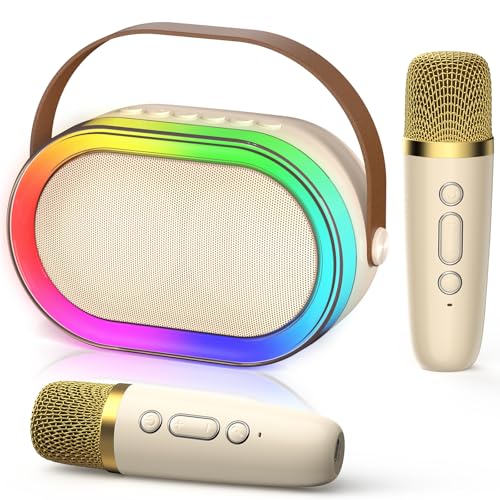 HWWR Karaoke Machine for Kids Adults, Portable Bluetooth Speaker Mini Karaoke Machine with 2 Wireless Microphones & LED Lights for Home Parties Gathering, Xmas Birthday Gifts for Girls Boys All