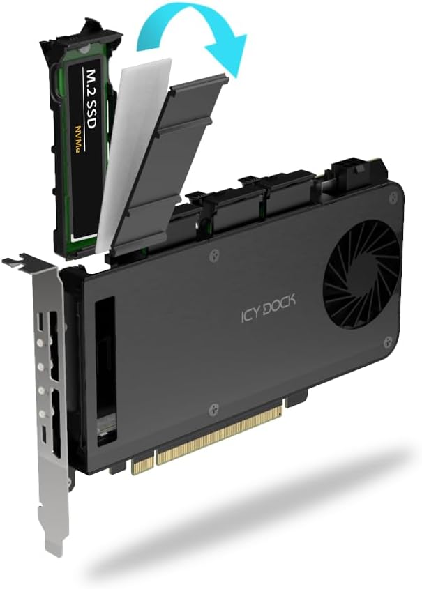4 Bay Removable M.2 NVMe PCIe 5.0 SSD to PCIe x16 Mobile Rack Enclosure/Adapter Card for PCIe Expansion Slot (PCIe Bifurcation Required) | ICY DOCK ExpressSlot MB204MP-B