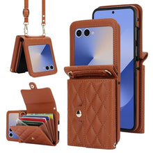 Load image into Gallery viewer, XIMAND for Samsung Galaxy Z Flip 7 Accordion Crossbody Wallet Case, 4 Card Slots, RFID Blocking, and Adjustable Strap - Stylish and Versatile Accessory.(Brown)
