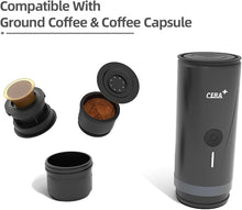 Load image into Gallery viewer, CERA+ Portable Coffee Maker Battery, Coffee Powder and NS Capsules for Self-Heating Espresso Machine with Carrying Case for Travel Campers
