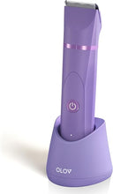 Load image into Gallery viewer, OLOV Electric Body Hair Trimmer - Groin Trimmer for Men - Bikini Trimmer Women - Wet/Dry Shaver Groomer, Replaceable Ceramic Blade Heads, USB Recharge Dock, Waterproof Hygiene Razor, Bright Purple
