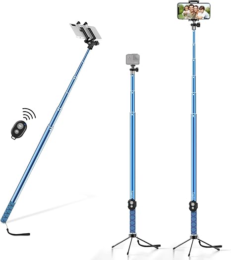 118'' 9.8ft Long Selfie Stick for iPhone, Android, Extended Super Long Pole, Selfie Stick Tripod with Remote, for Selfies/Video Recording, Includes Phone Tripod, Bluetooth Wireless Remote (20 to 118
