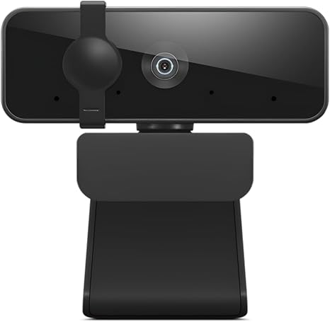 Lenovo Essential Full HD 1080P Webcam, Dual Microphone, No Driver 1.8m USB 2.0, Wide-Angle, Tilt-Control, 360-Degree Rotation, Black