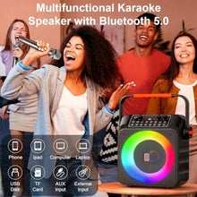 Load image into Gallery viewer, Karaoke Machine for Adults Kids: HWWR Portable Bluetooth Speaker with 2 Wireless Microphones, 6.5&quot; Subwoofer, LED Lights, PA System with Karaoke Microphone Support REC/USB/AUX for Home Party
