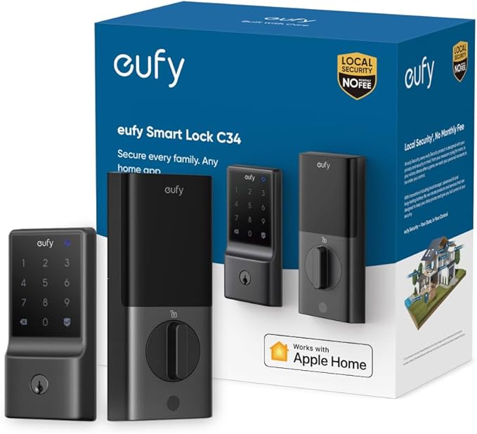 eufy Smart Lock C34, Keyless Entry Door Lock with Apple Home Ecosystem, Built-in Wi-Fi Deadbolt for Front Door or Back, Supports Matter, Apple Home, Alexa, Google Home, SmartThings, Auto Lock