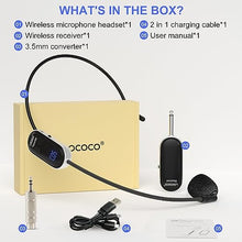 Load image into Gallery viewer, UHF Wireless Headset Microphone System: Mic Headset - LED Digital Display, Head Handheld Mic 2 in 1, Working Time 6H, 165 ft Range Mic for Voice Amplifier, Tour Guide, Teaching, Fitness, PA System

