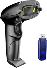 Load image into Gallery viewer, NADAMOO Wireless Barcode Scanner 328 Feet Transmission Distance USB Cordless 1D Laser Automatic Barcode Reader Handhold Bar Code Scanner with USB Receiver for Store, Supermarket, Warehouse - Black
