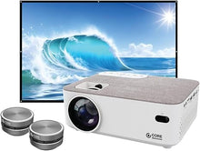 Load image into Gallery viewer, Core Innovations Home Theater Bundle with Projector, 120&quot; Screen, and Two Mini Bluetooth Wireless Bone Conduction Instant Speakers, White
