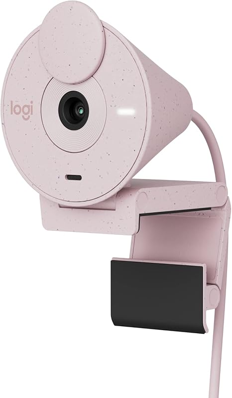 Logitech Brio 300 Full HD Webcam with Privacy Shutter, Noise Reduction Microphone, USB-C, certified for Zoom, Microsoft Teams, Google Meet, Auto Light Correction - Rose