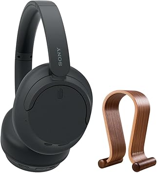 Sony WH-CH720N Wireless Noise Cancelling Headphone, Black Bundle with Wood Headphone Display Stand Secure Tabletop Holder/Gaming Headset Hanger