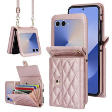 Load image into Gallery viewer, XIMAND for Samsung Galaxy Z Flip 7 Accordion Crossbody Wallet Case, 4 Card Slots, RFID Blocking, and Adjustable Strap - Stylish and Versatile Accessory.(Rose Gold)

