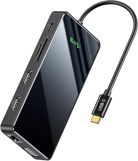 USB C Docking Station, IVIIN Quadruple Display Laptop Docking Station, USB C Hub Dual HDMI Monitor, Displaylink Dock Compatible with MacBook Dell HP Lenovo Surface(87W PD 2HDMI VGA USB3.0 RJ45 SD TF)
