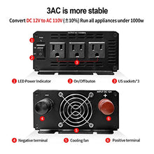 Load image into Gallery viewer, YSOLX 1000W Power Inverter 12v to 110v, DC to AC Converter with 3 AC Outlet, 1000 Watt Inverter for 12v Truck/Rv/Camping/Home/Emergency Power
