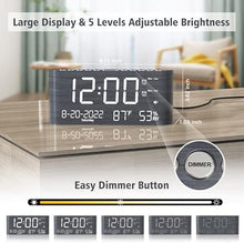 Load image into Gallery viewer, Digital Wooden Alarm Clock with Dual Alarm,Weekday/Weekend Mode,Adjustable Volume,Humidity &amp; Temperature Detect,2-100% Dimmer,12/24H,Snooze,2 USB Chargers,Battery Backup, Loud Alarm Clock for Bedroom
